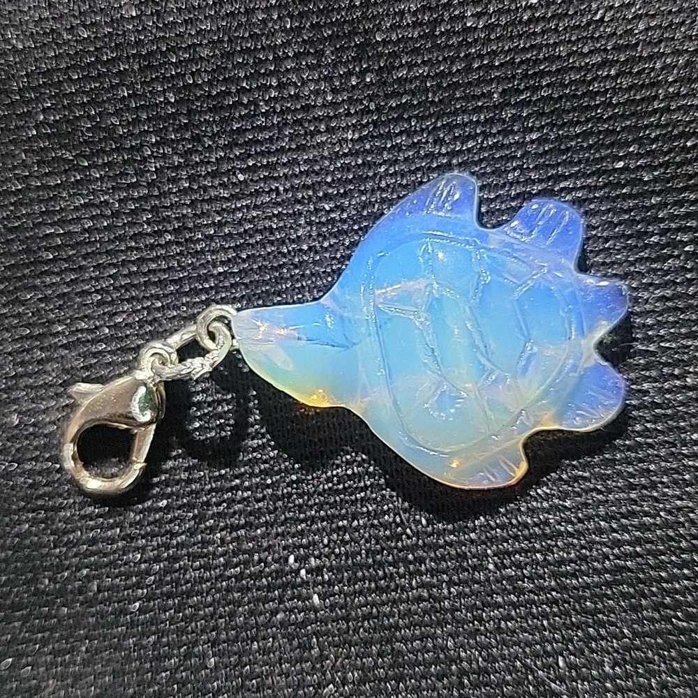 Handcrafted Opalite sea turtle pendant/charm 925 sterling silver
